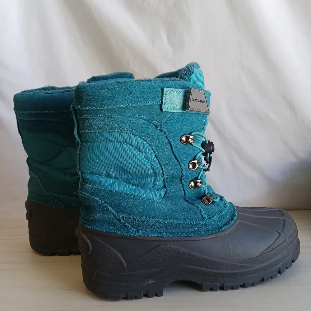 Lands End Youth Unisex Insulated Snow Boots Turquoise Gray Size 6